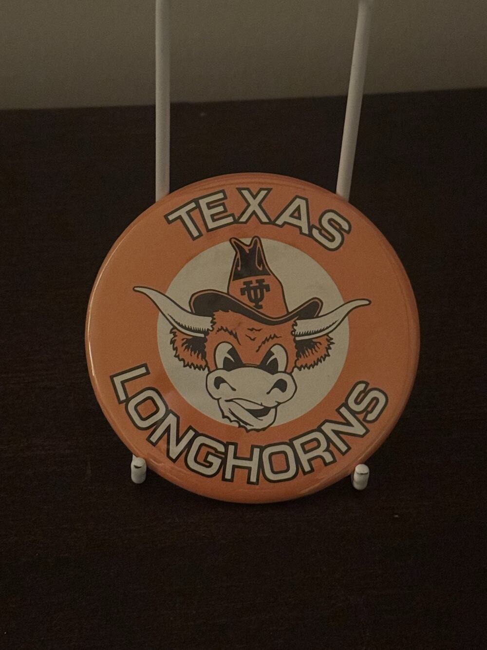 Vintage Texas Longhorns Bevo Spirit Button Pin Gameday UT Hook 'em Horns